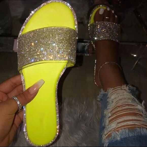 Yellow Bling Slide Sandals - Picture 1 of 5